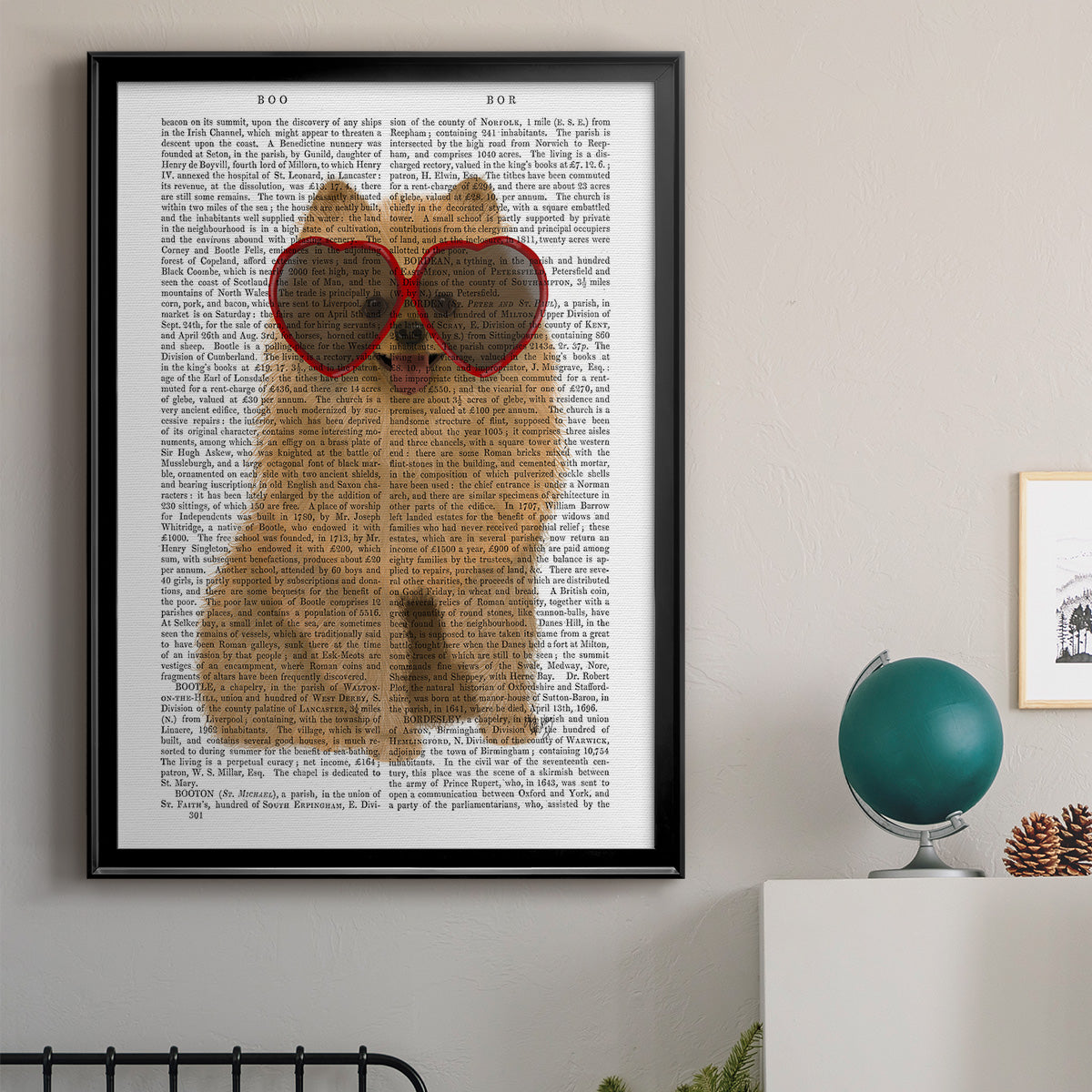 Pomeranian and Heart Glasses - Modern Framed Canvas Print