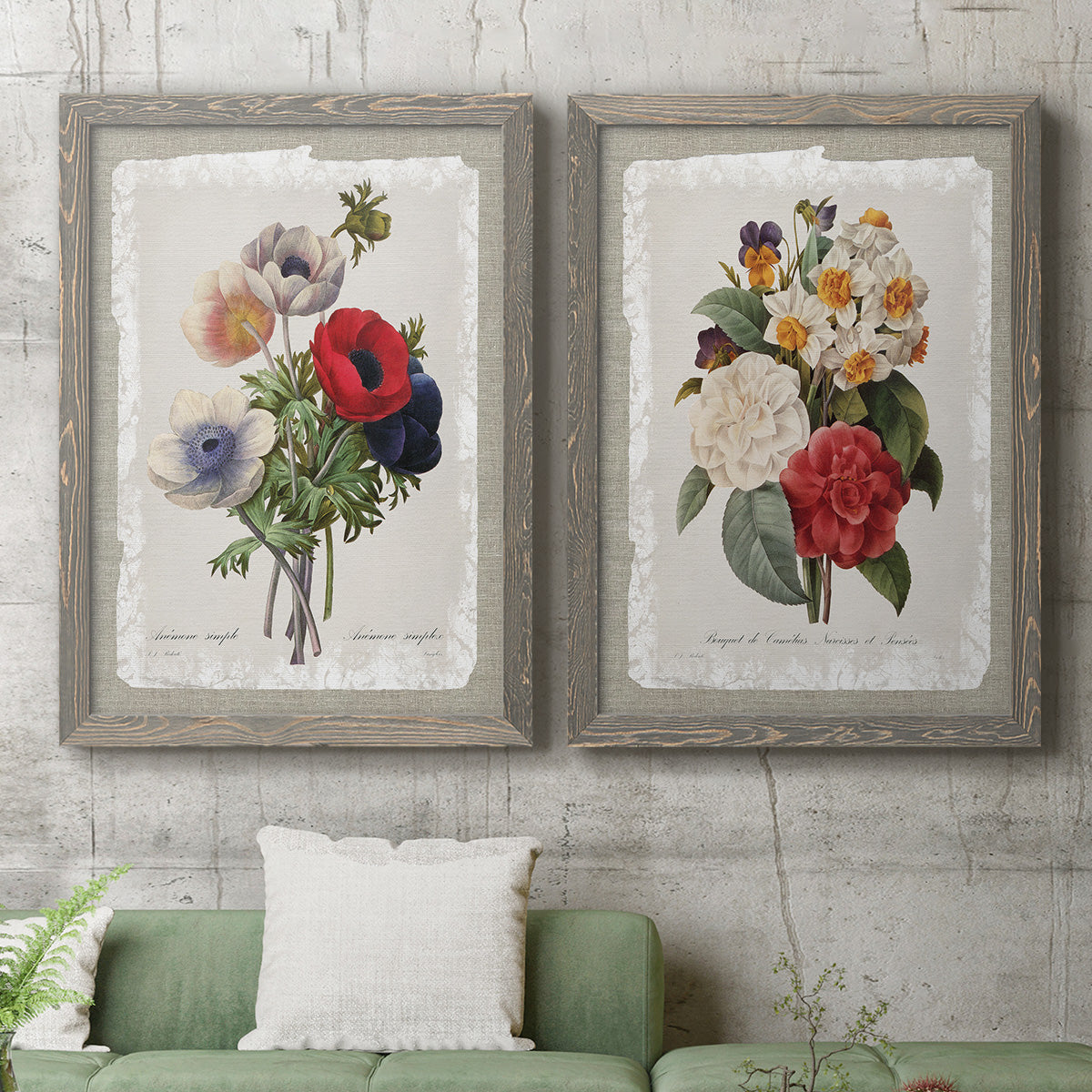 Botanical Bouquet Anemone - Premium Framed Canvas 2 Piece Set - Ready to Hang