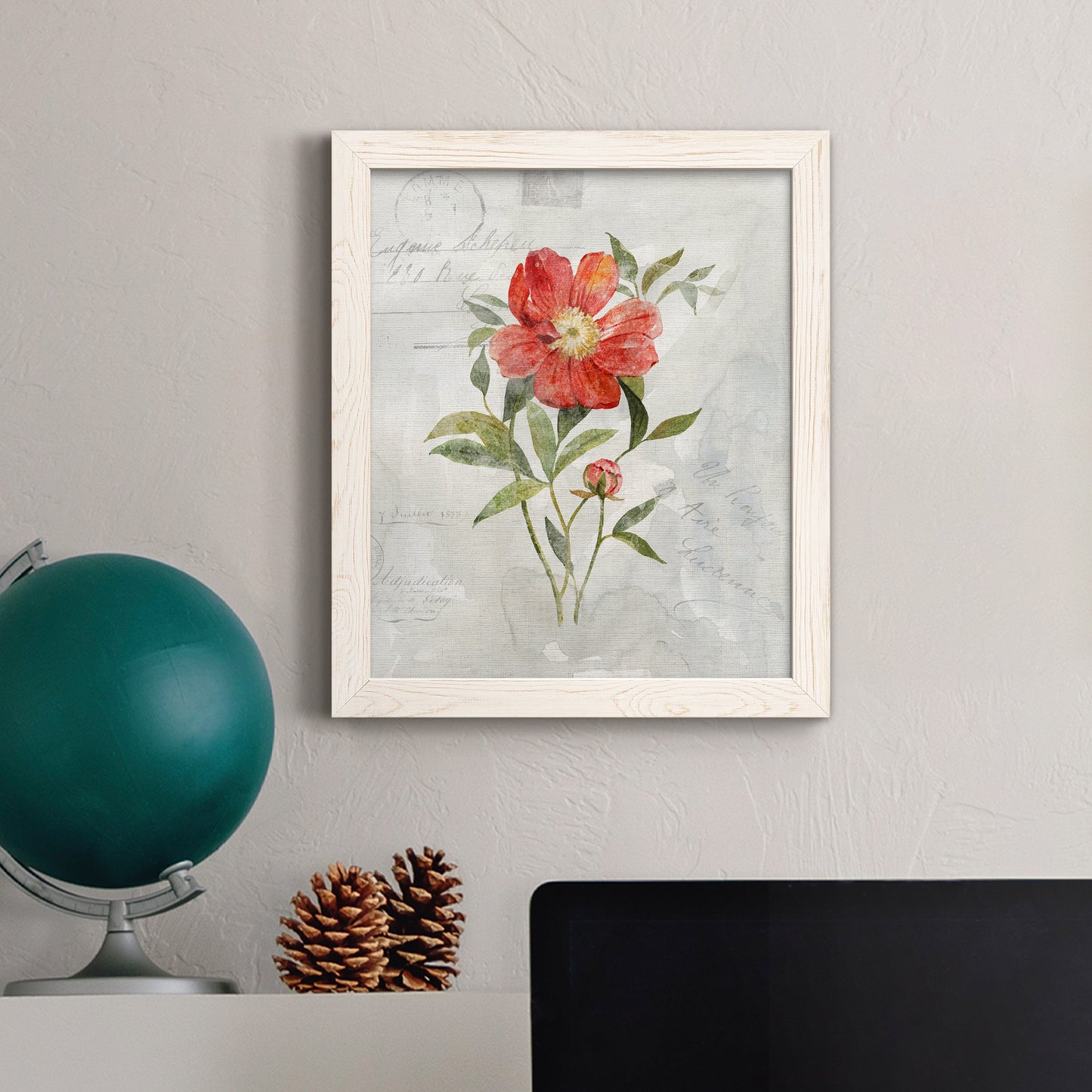 Linen Peony - Premium Canvas Framed in Barnwood - Ready to Hang