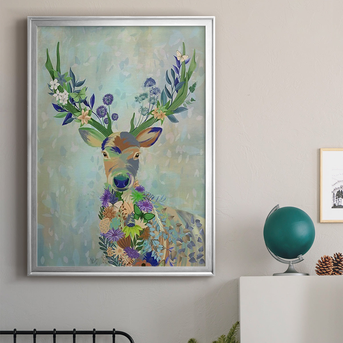 Fantastic Florals Deer, Portrait - Modern Framed Canvas Print