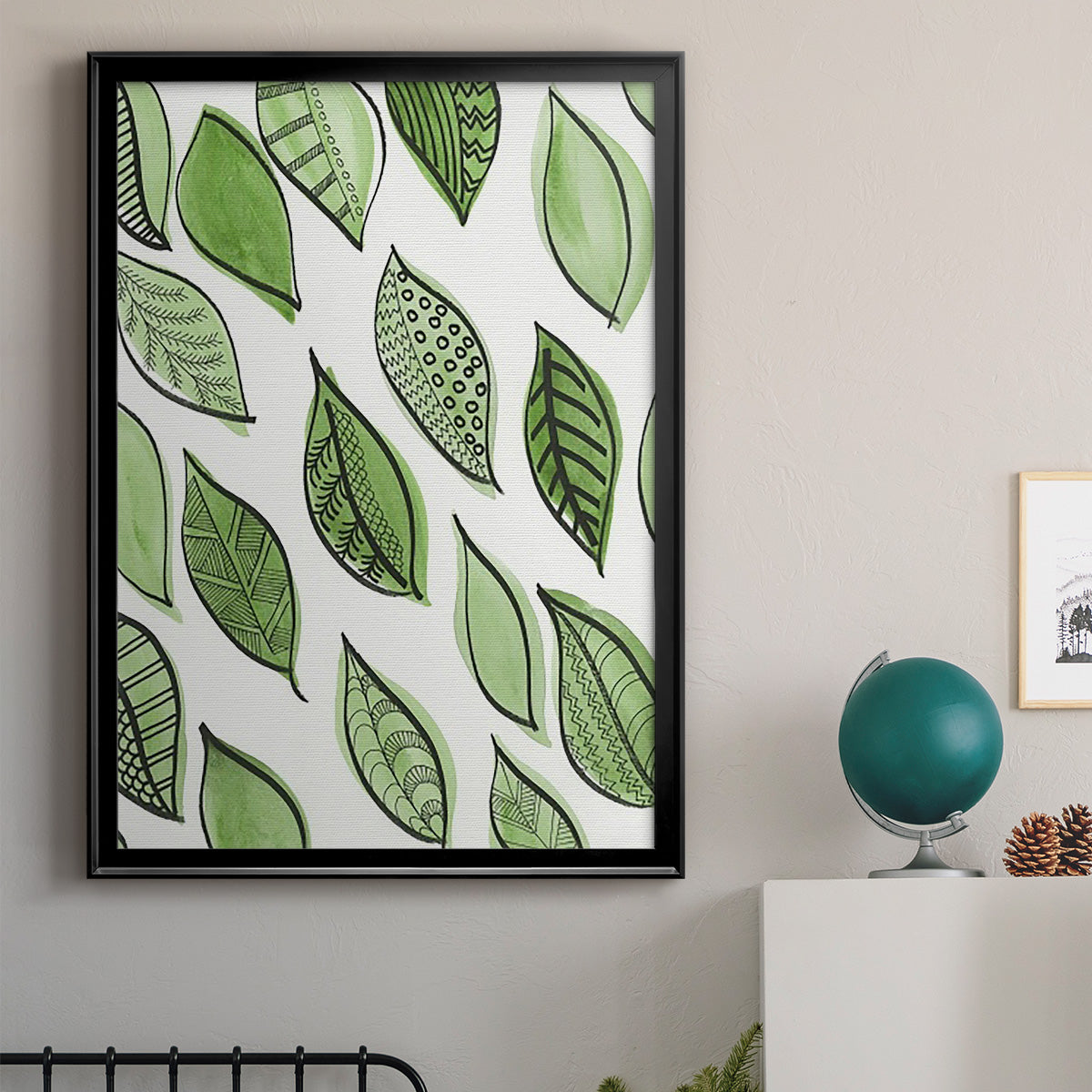 Patterned Leaf Shapes IV - Modern Framed Canvas Print