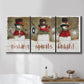 Three-panel canvas wall art featuring misty harbor sunrise with boats, displayed in a bathroom above a bathtub.