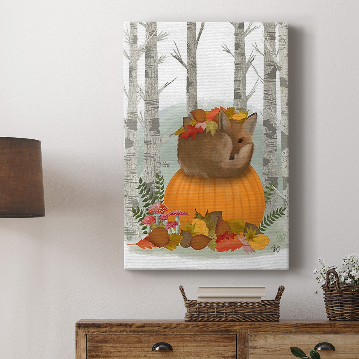 Fox Curled on Pumpkin Premium Gallery Wrapped Canvas - Ready to Hang