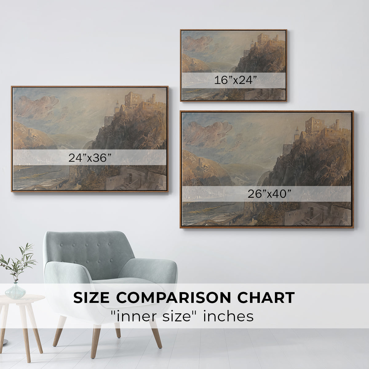 Rheinfels Looking to Katz and Gourhausen, 1817 - Floater Framed Canvas Print