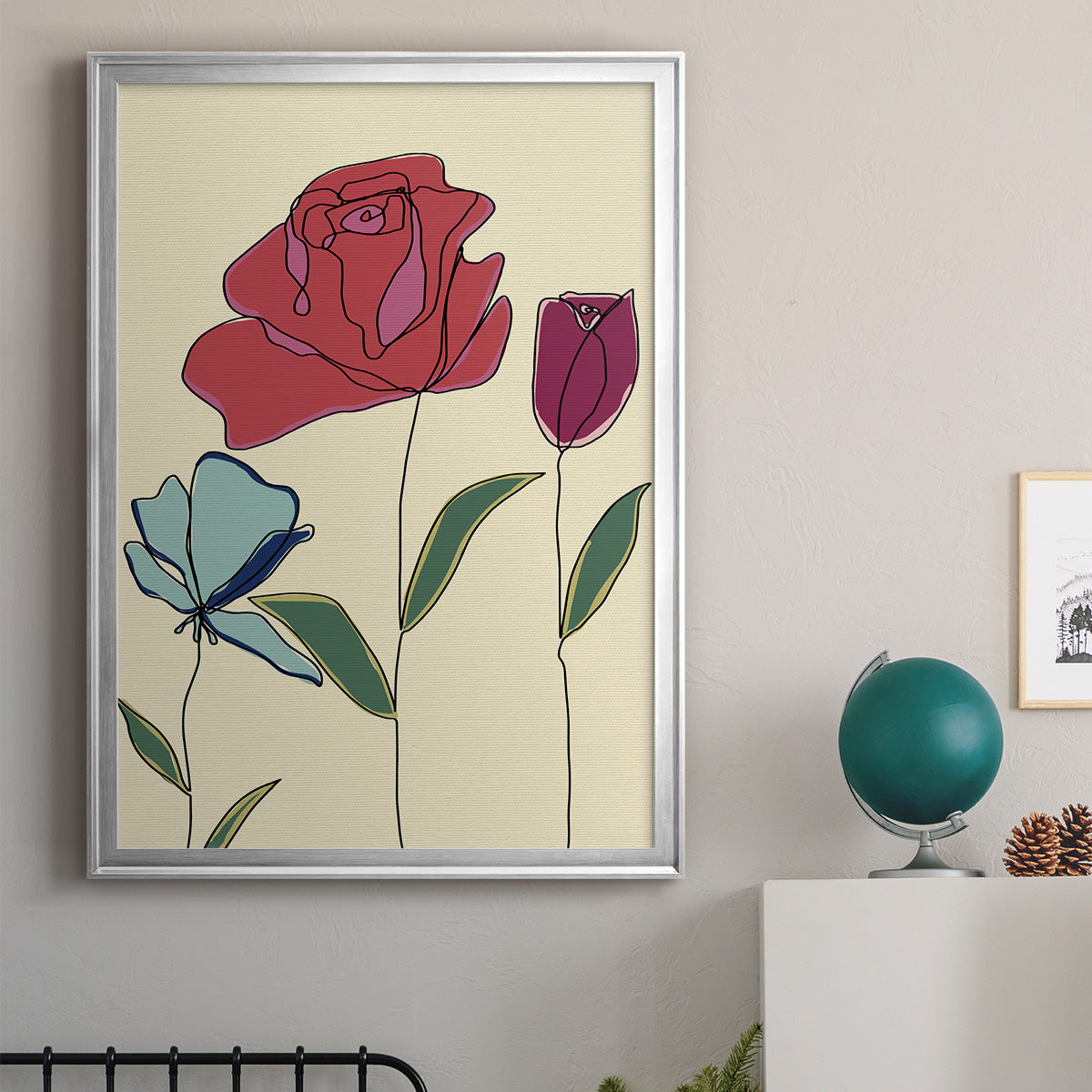 Colored Floral I - Modern Framed Canvas Print