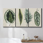 Three-panel canvas wall art featuring botanical palm leaf illustration, displayed in a bathroom above a bathtub.