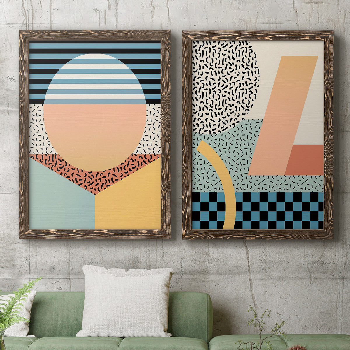 Modern Memphis III - Premium Framed Canvas 2 Piece Set - Ready to Hang