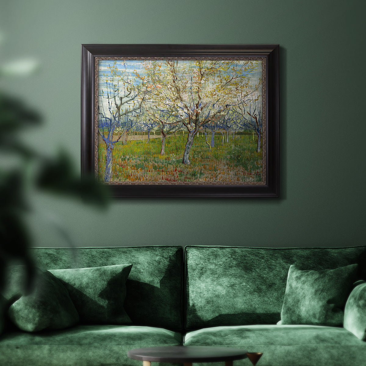 Orchard With Blossoming Apricot Trees - Ornate Framed Canvas Print