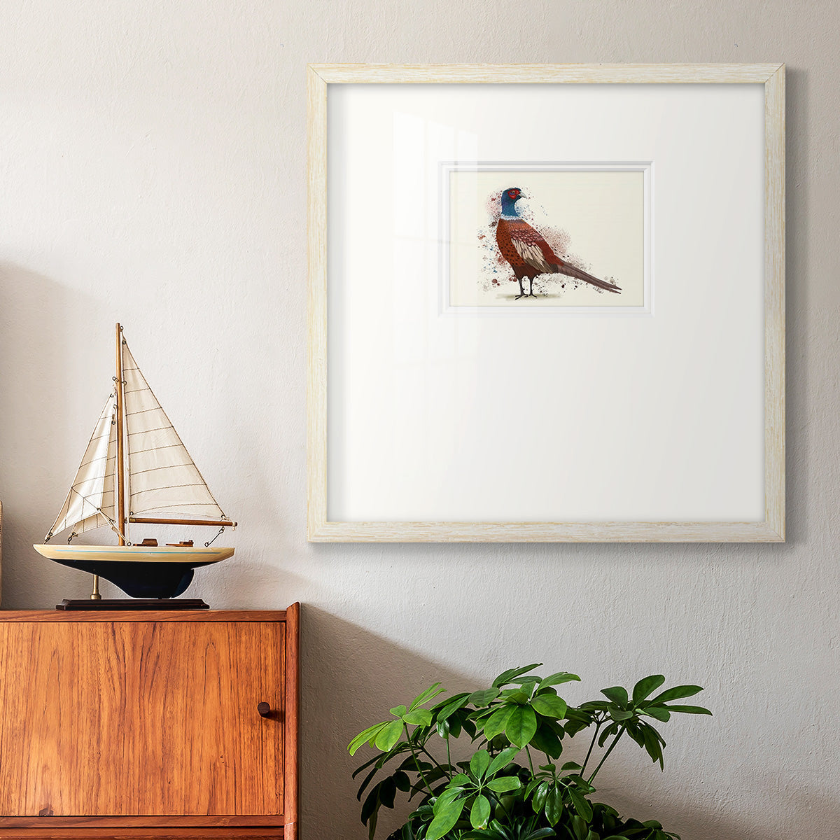 Pheasant Splash 5 Premium Framed Print Double Matboard