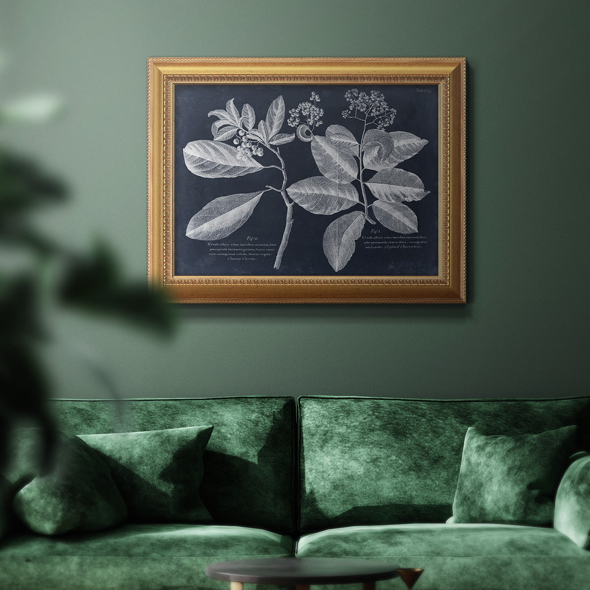 Foliage on Navy IV Premium Framed Canvas- Ready to Hang