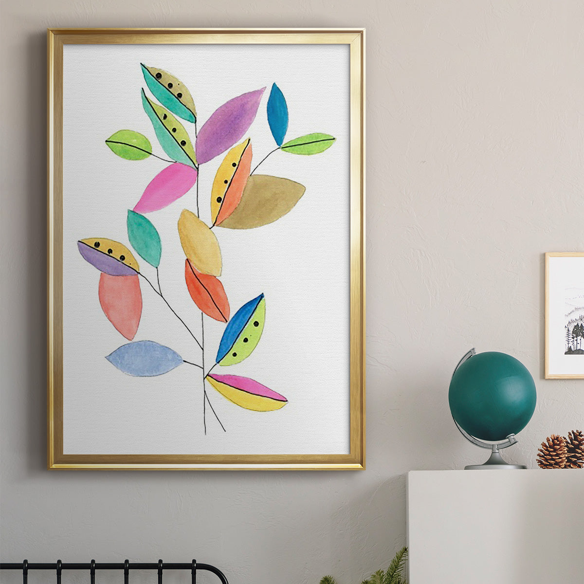 Color Pop Leaves II - Modern Framed Canvas Print