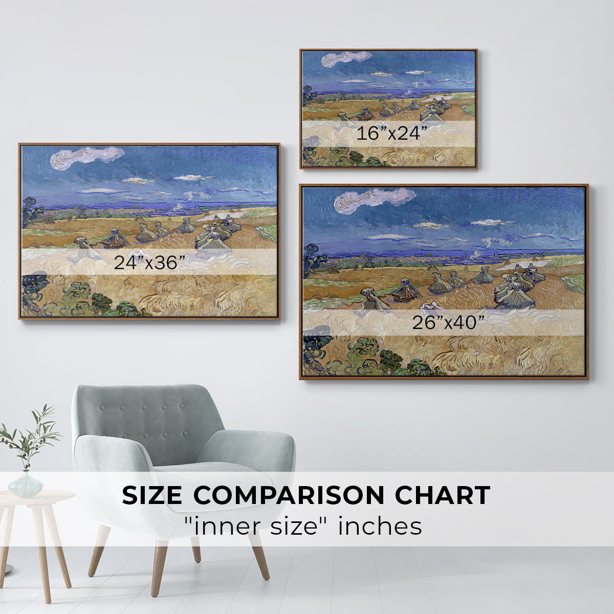 Wheat Field with Reaper, Auvers, 1888 - Floater Framed Canvas Print