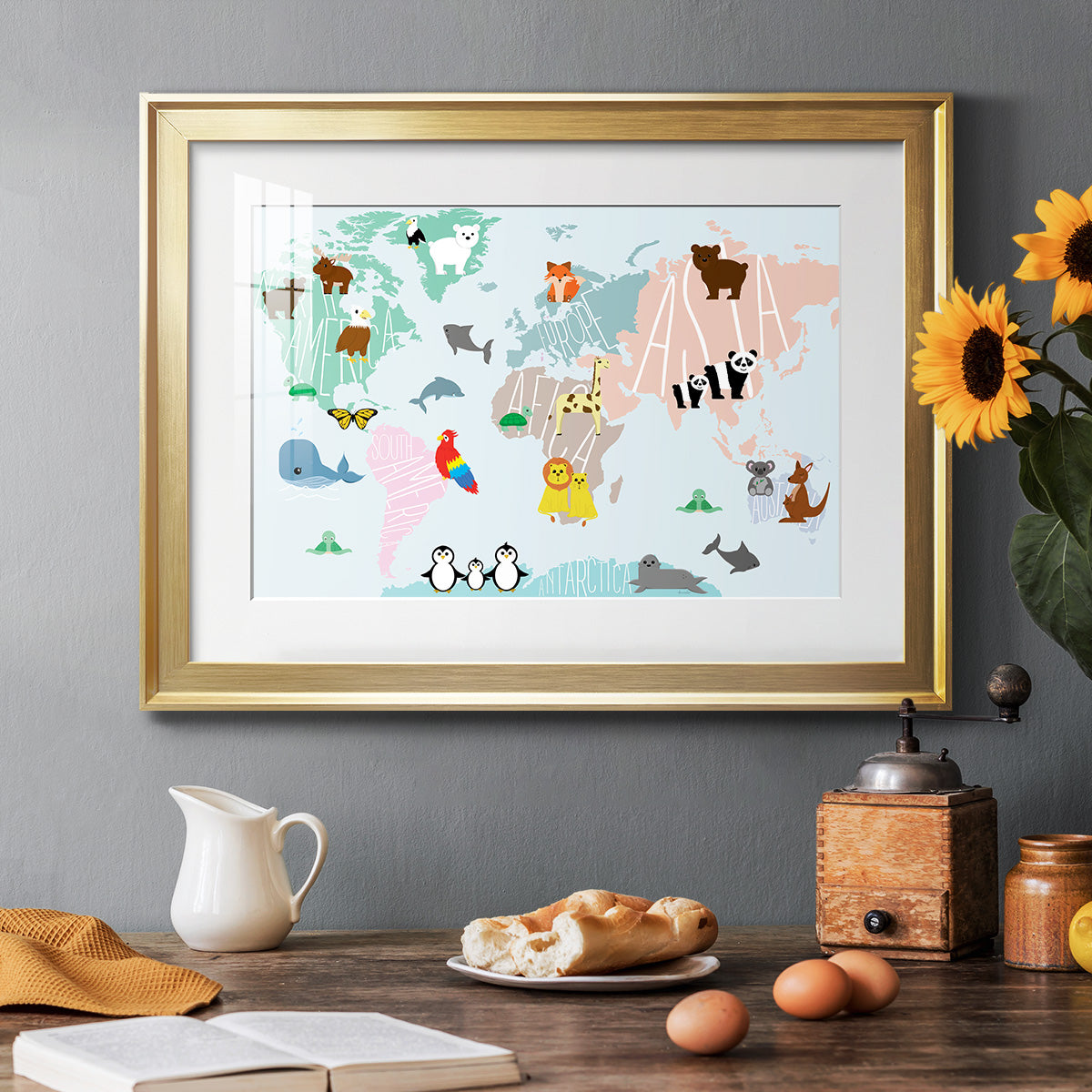 Animal Map - Modern Framed Art Print