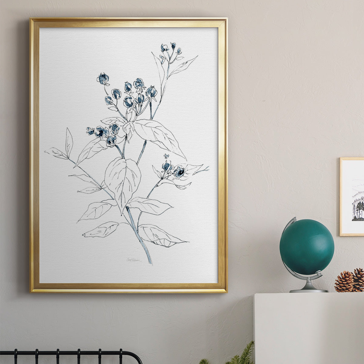 Indigo Sketch I - Modern Framed Canvas Print