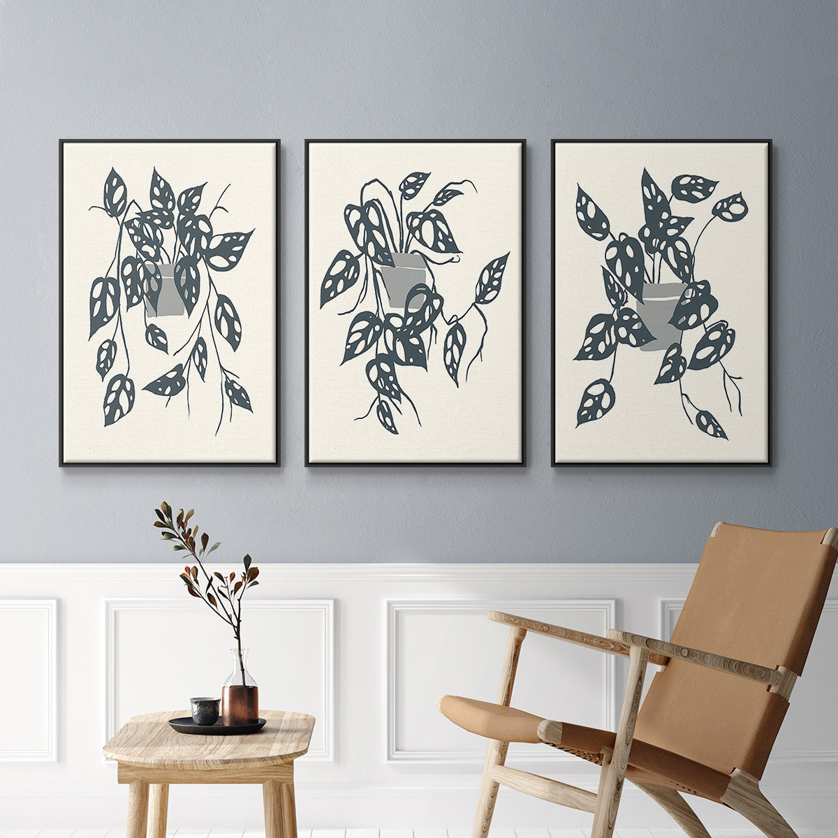 Growing Leaves IV - Framed Premium Gallery Wrapped Canvas L Frame 3 Piece Set - Ready to Hang