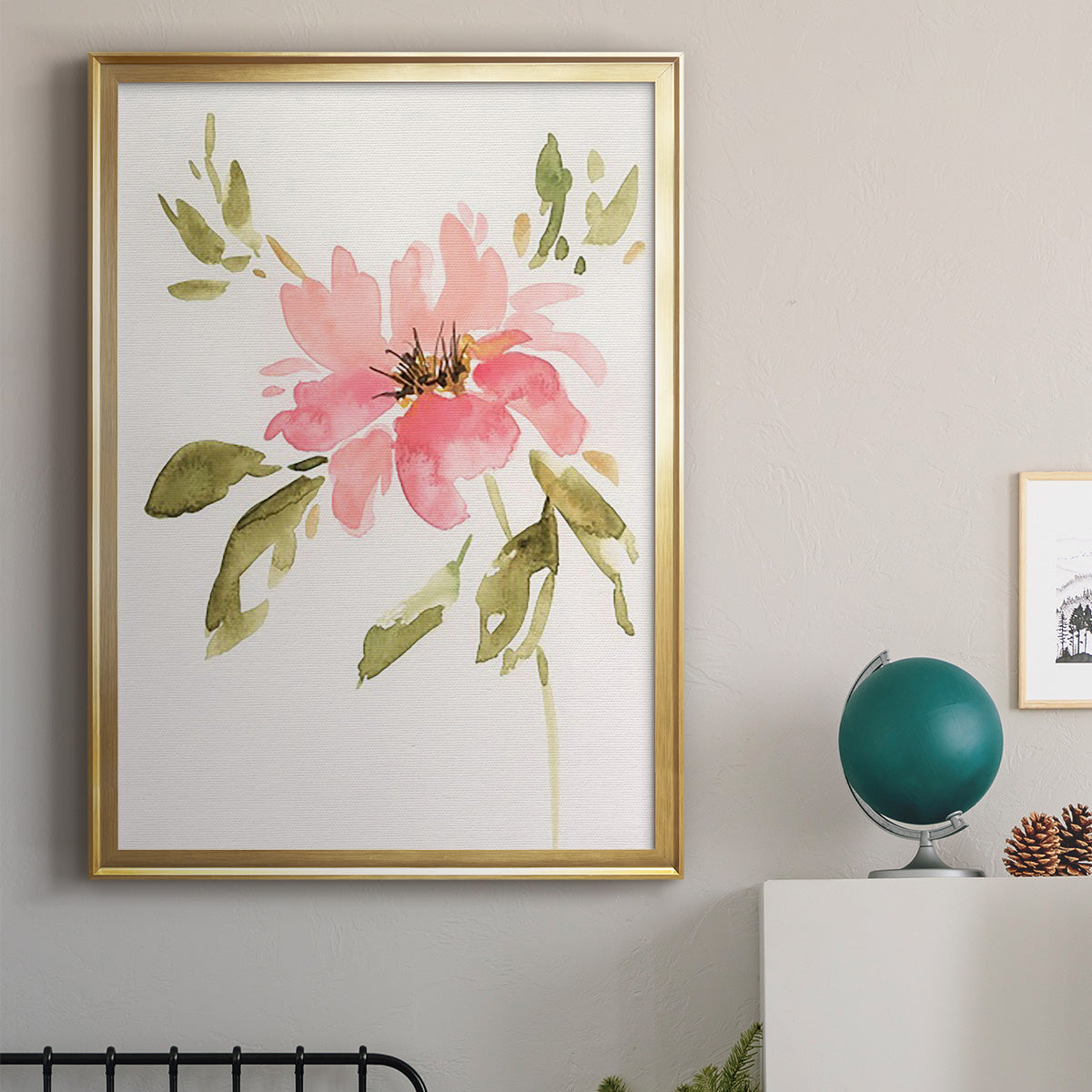 One Pink Bloom II - Modern Framed Canvas Print