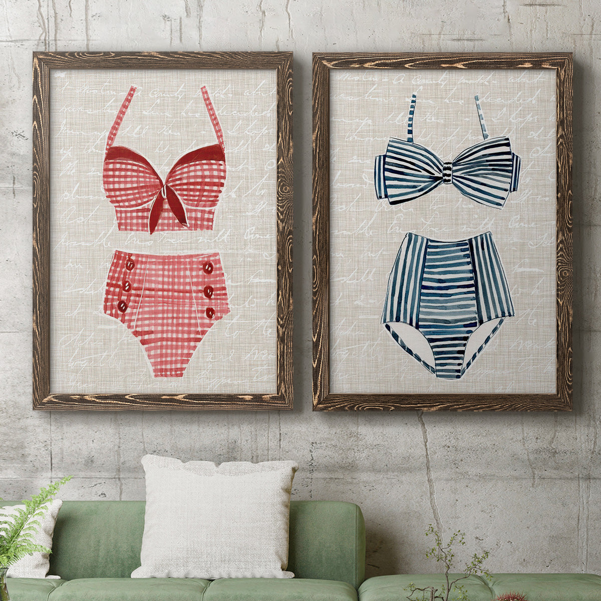 Vintage Swimming III - Premium Framed Canvas 2 Piece Set - Ready to Hang