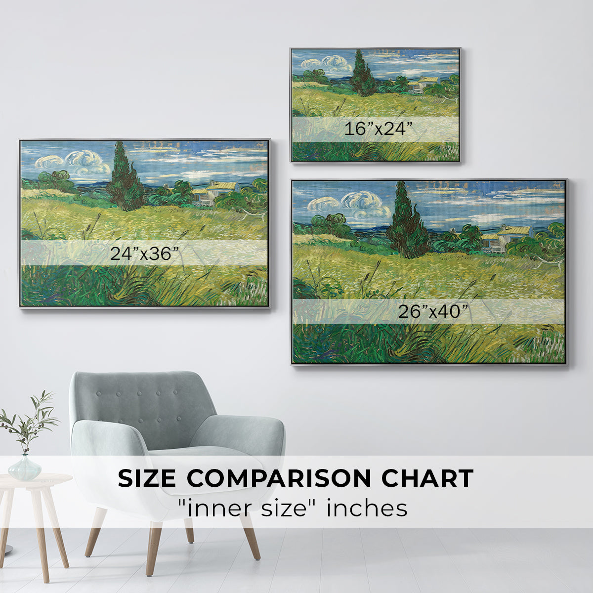 Green Wheat Field with Cypress, 1889 - Floater Framed Canvas Print