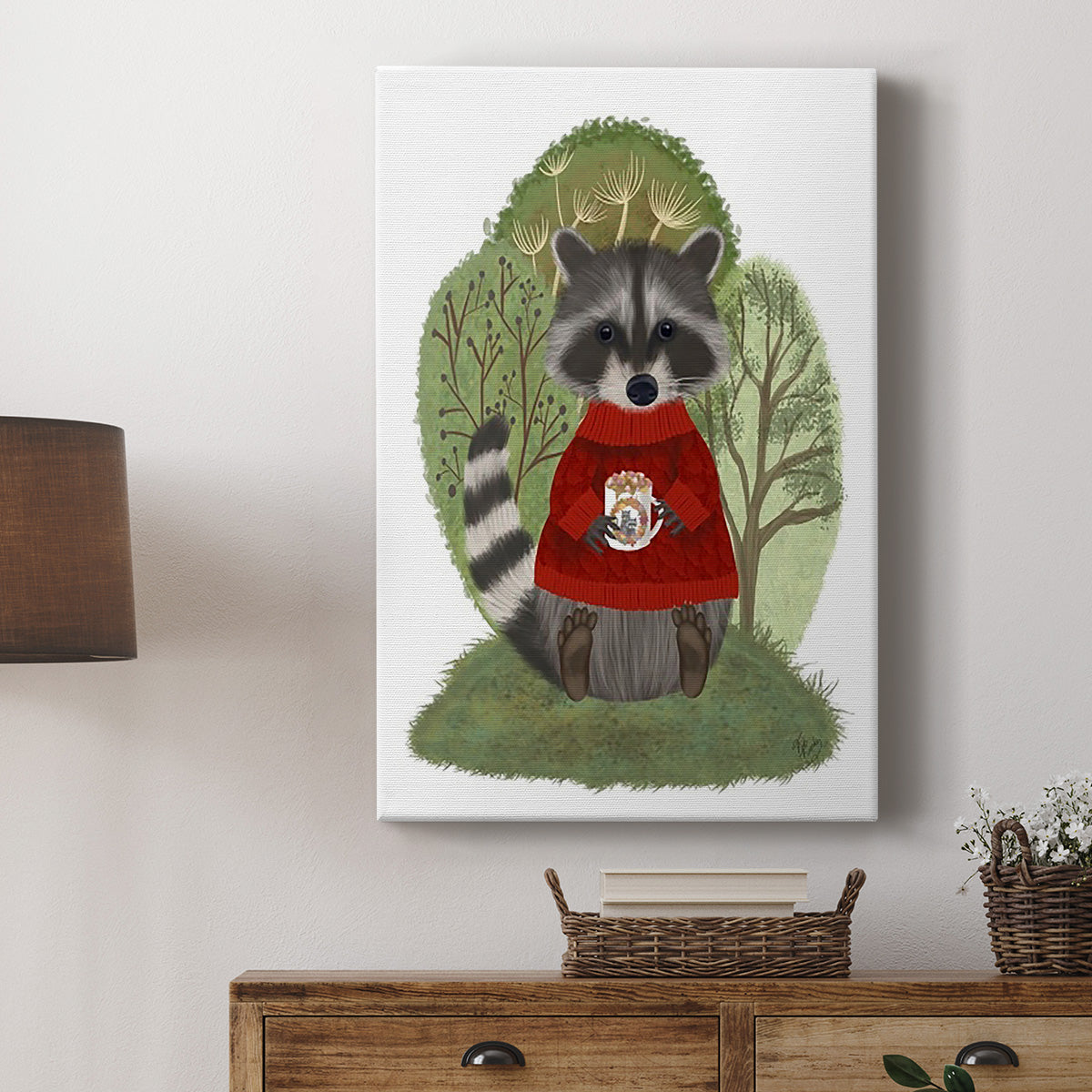 Hot Chocolate Raccoon - Canvas Art Print