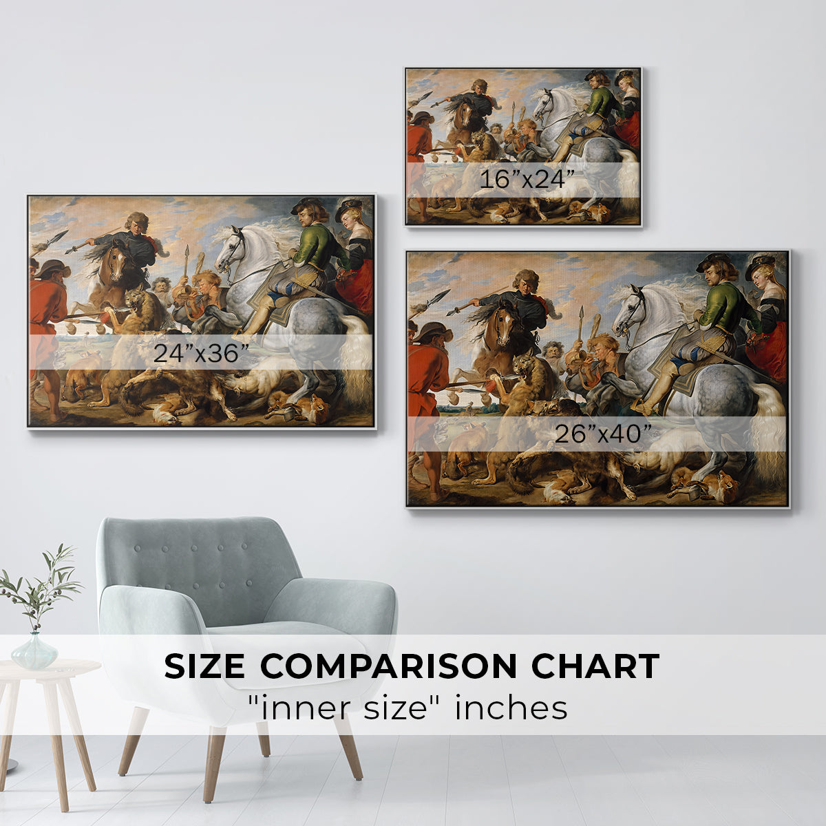 The Wolf and Fox Hunt, c. 1616 - Floater Framed Canvas Print