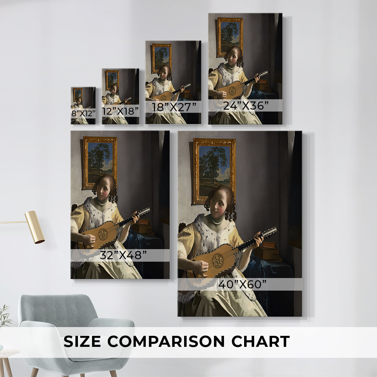 Size comparison chart for canvas art prints, showing multiple size options.