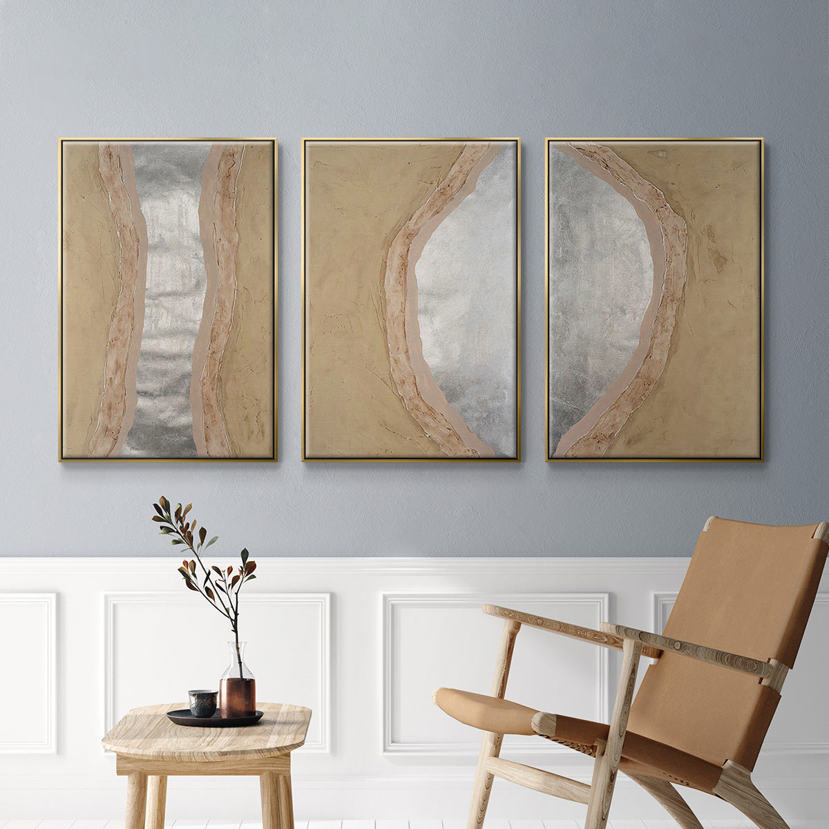 Silver Lake I - Framed Premium Gallery Wrapped Canvas L Frame 3 Piece Set - Ready to Hang