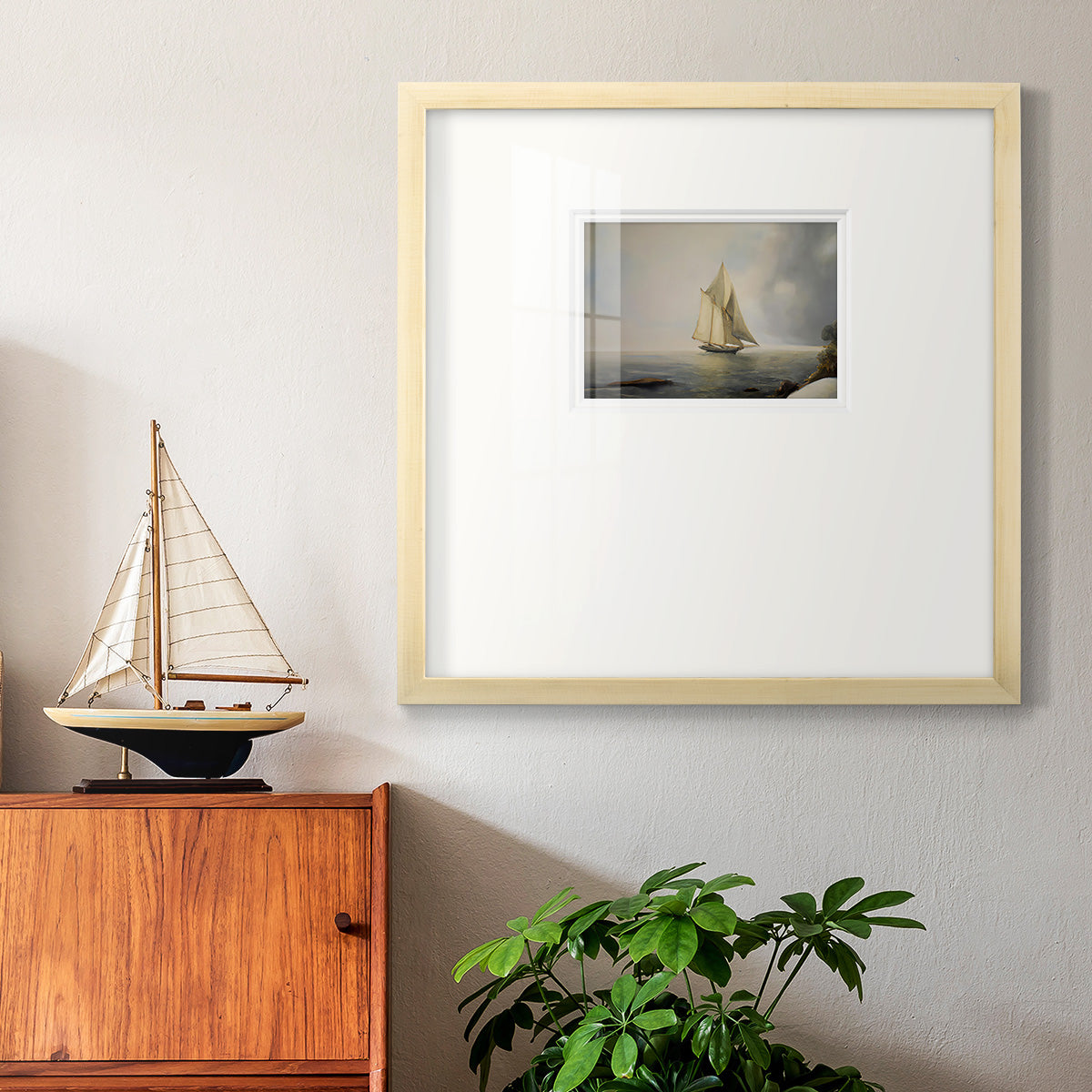 Foggy Sail I Premium Framed Print Double Matboard