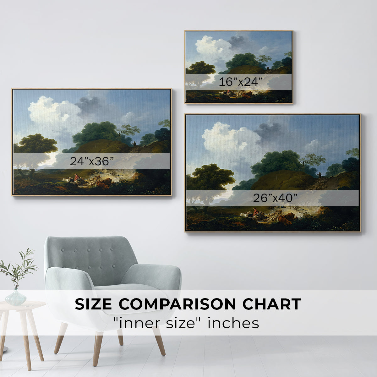 Landscape with Shepherds and Flock of Sheep, c. 1763-1765 - Floater Framed Canvas Print
