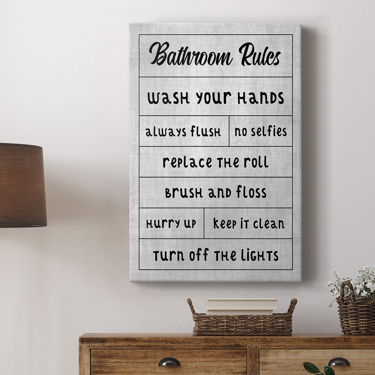 Simple Bathroom Rules Premium Gallery Wrapped Canvas - Ready to Hang