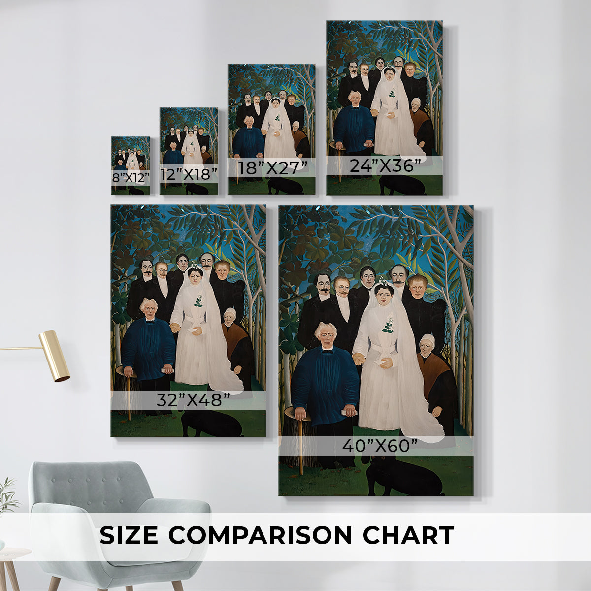 Size comparison chart for canvas art prints, showing multiple size options.