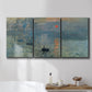 Three-panel canvas wall art featuring misty harbor sunrise with boats, displayed in a bathroom above a bathtub.
