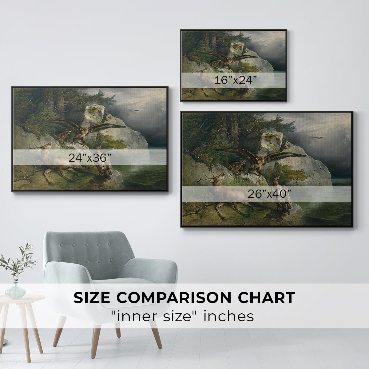 Eagles and Dying Stag on a Lakeshore, 1836 - Floater Framed Canvas Print
