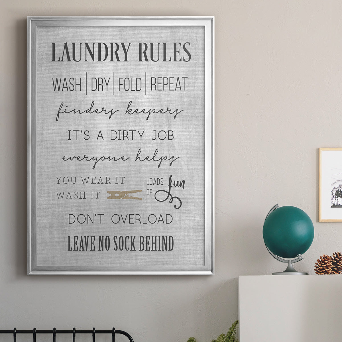 Neutral Laundry Rules - Modern Framed Canvas Print