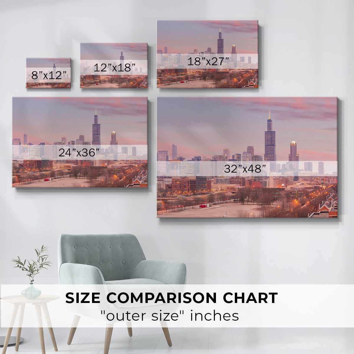 Vintage Chicago Skyline - Gallery Wrapped Canvas