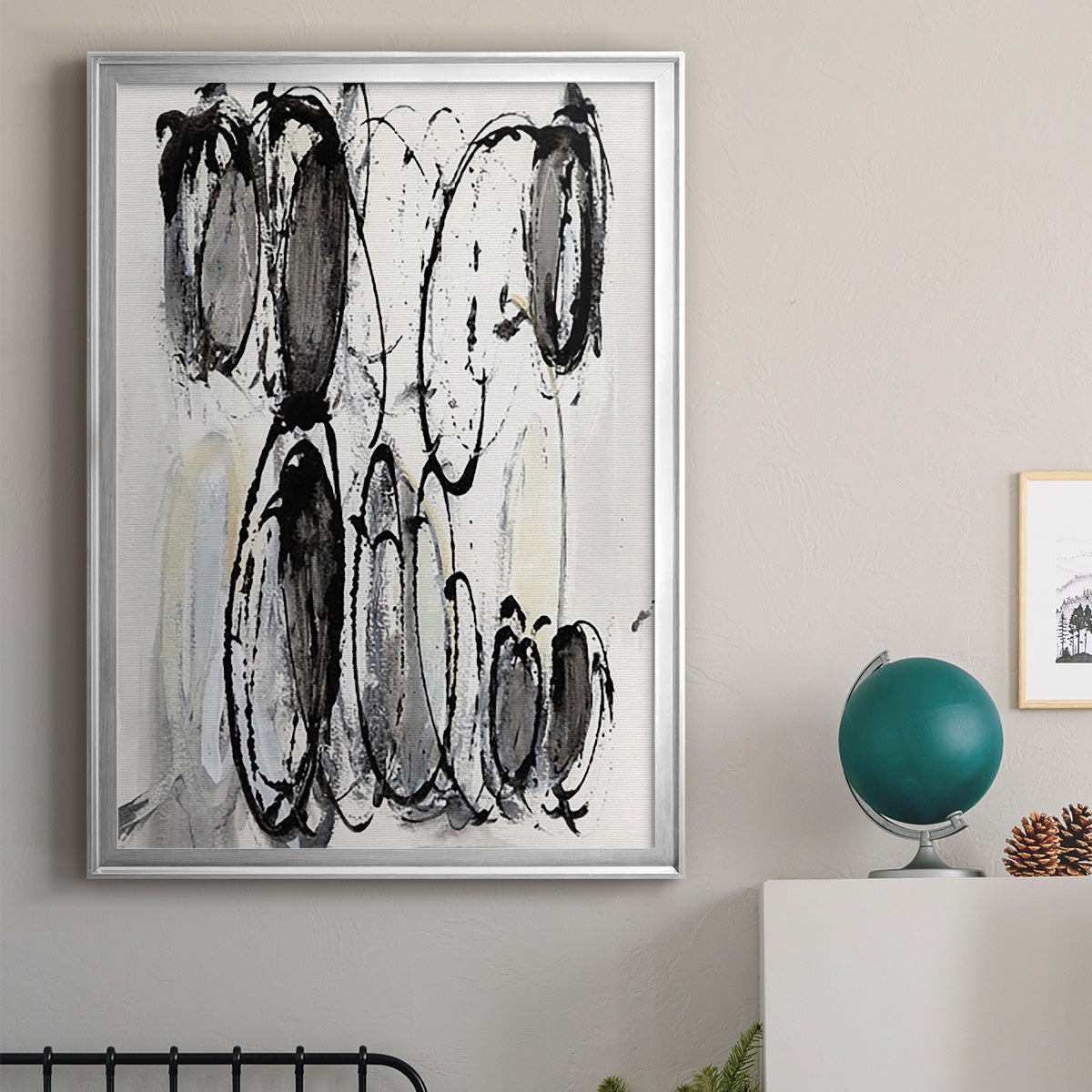 Grey Scribbles II - Modern Framed Canvas Print