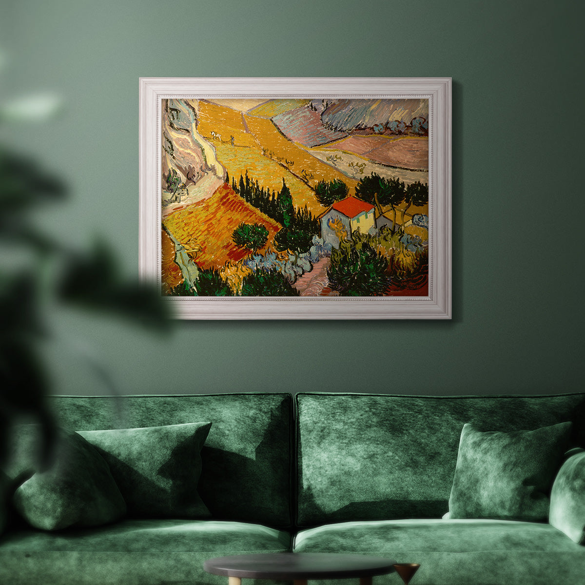 Valley With Ploughman Seen from Above - Ornate Framed Canvas Print