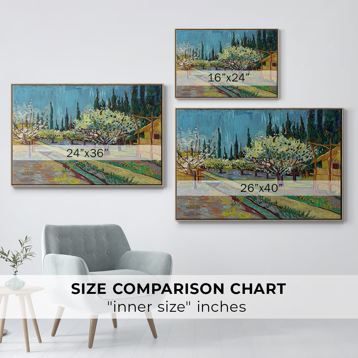 Orchard in Blossom, Bordered by Cypresses, 1888 - Floater Framed Canvas Print