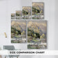 Size comparison chart for canvas art prints, showing multiple size options.