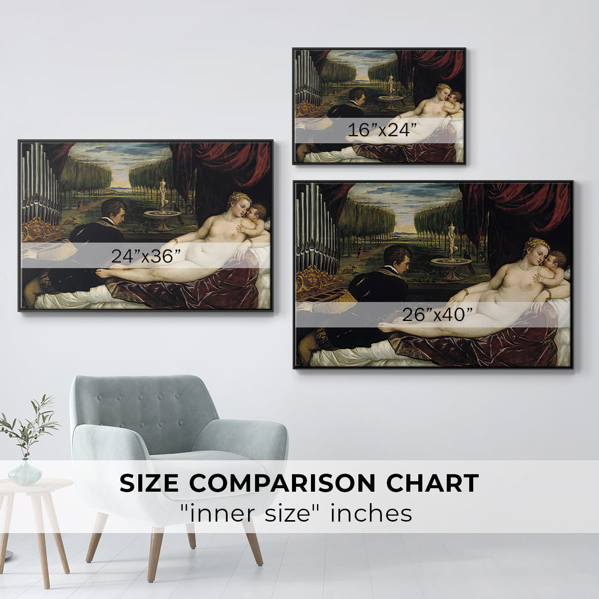 Venus with an Organist and Cupid, c. 1555 - Floater Framed Canvas Print