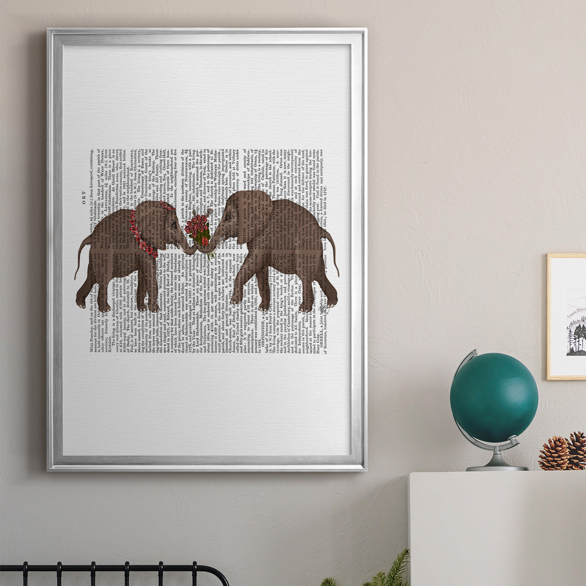 Elephant Bouquet, Landscape - Modern Framed Canvas Print