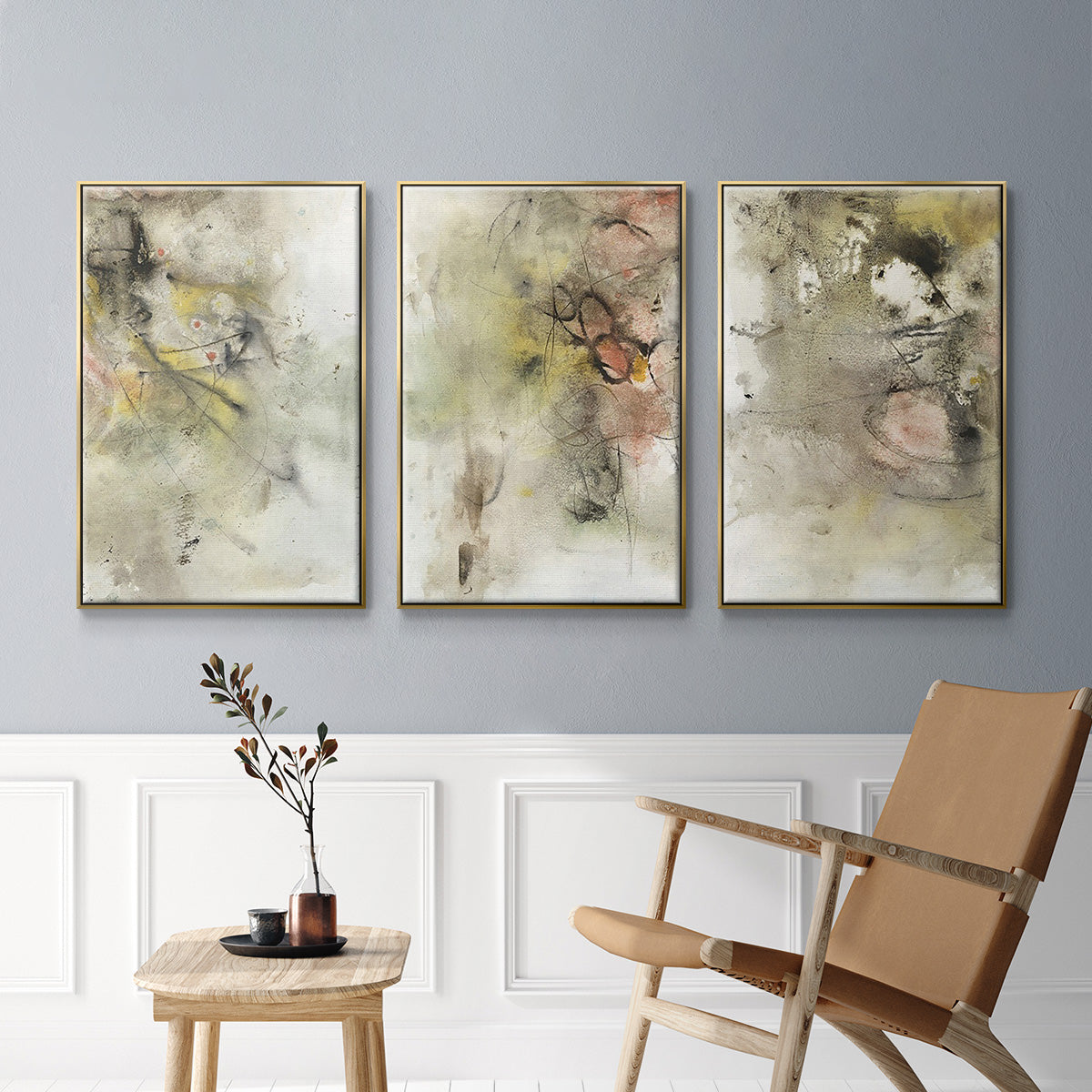 Soft Inspiration I - Framed Premium Gallery Wrapped Canvas L Frame 3 Piece Set - Ready to Hang