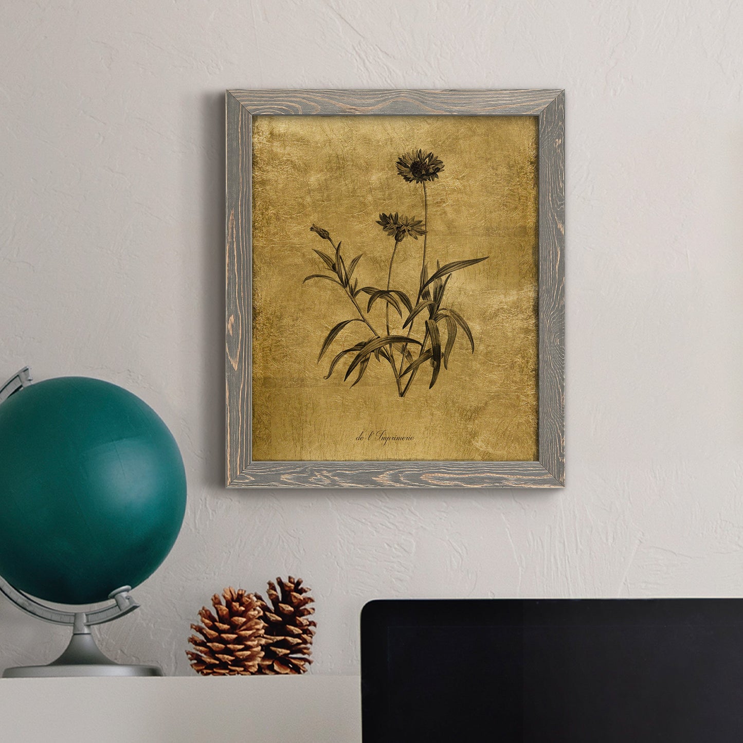 Gold Sketch Botanical I - Premium Canvas Framed in Barnwood - Ready to Hang