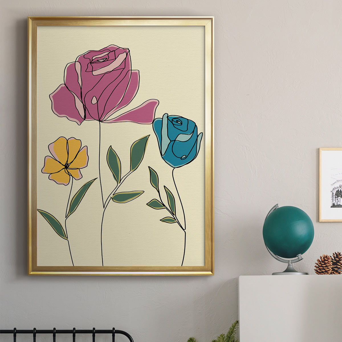 Colored Floral II - Modern Framed Canvas Print