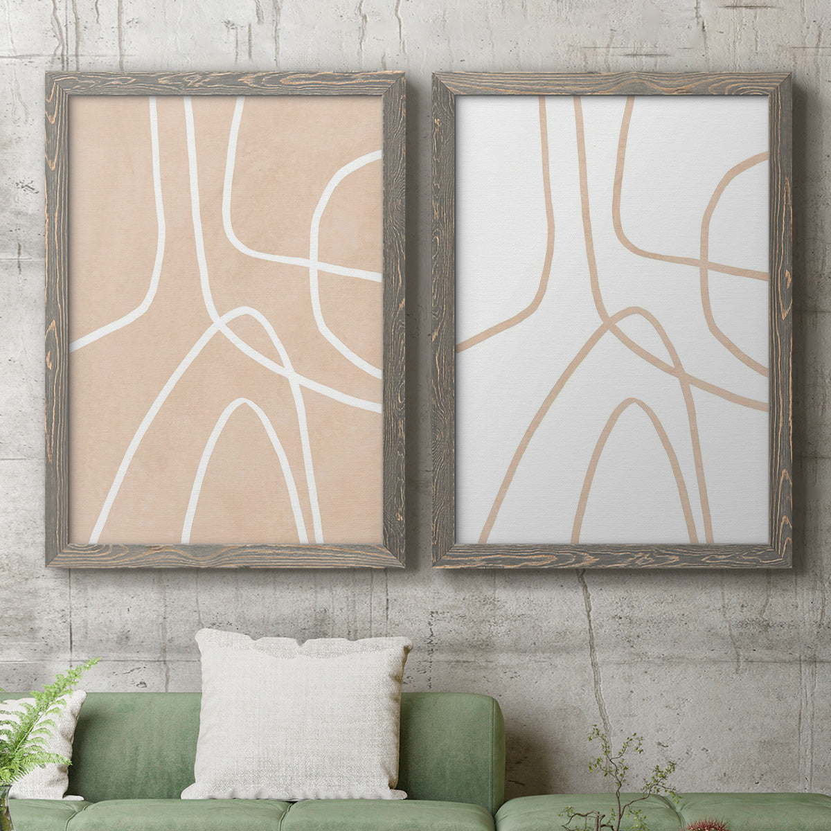 Clean Contour I - Barnwood Framed Canvas Set