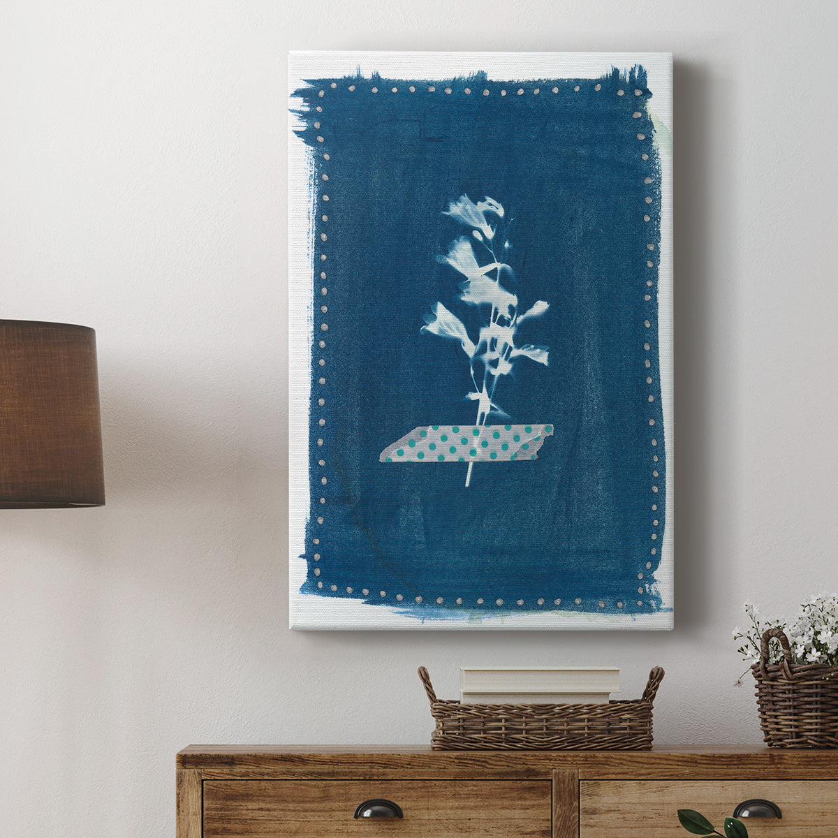 Cyanotype Pressed Leaves I Premium Gallery Wrapped Canvas - Ready to Hang