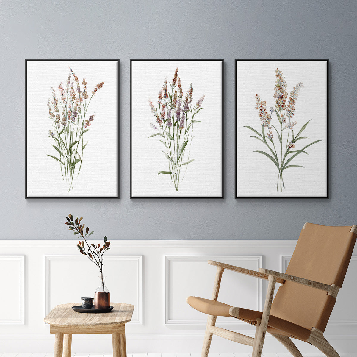 Dainty Botanical I - Framed Premium Gallery Wrapped Canvas L Frame 3 Piece Set - Ready to Hang