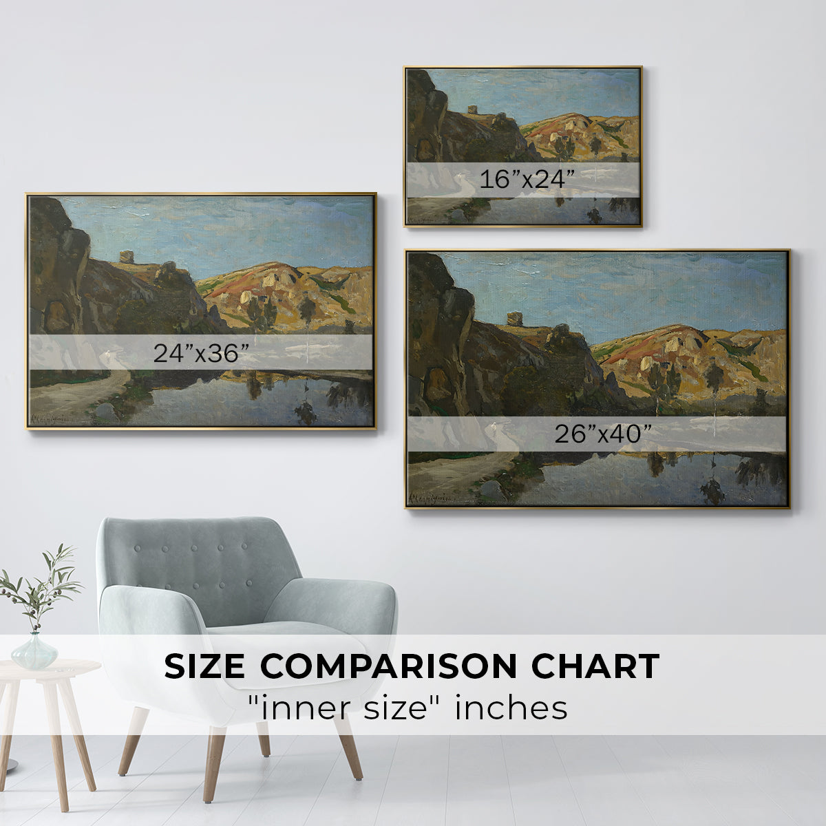 River Landscape with Cliffs, c. 1850-1860 - Floater Framed Canvas Print