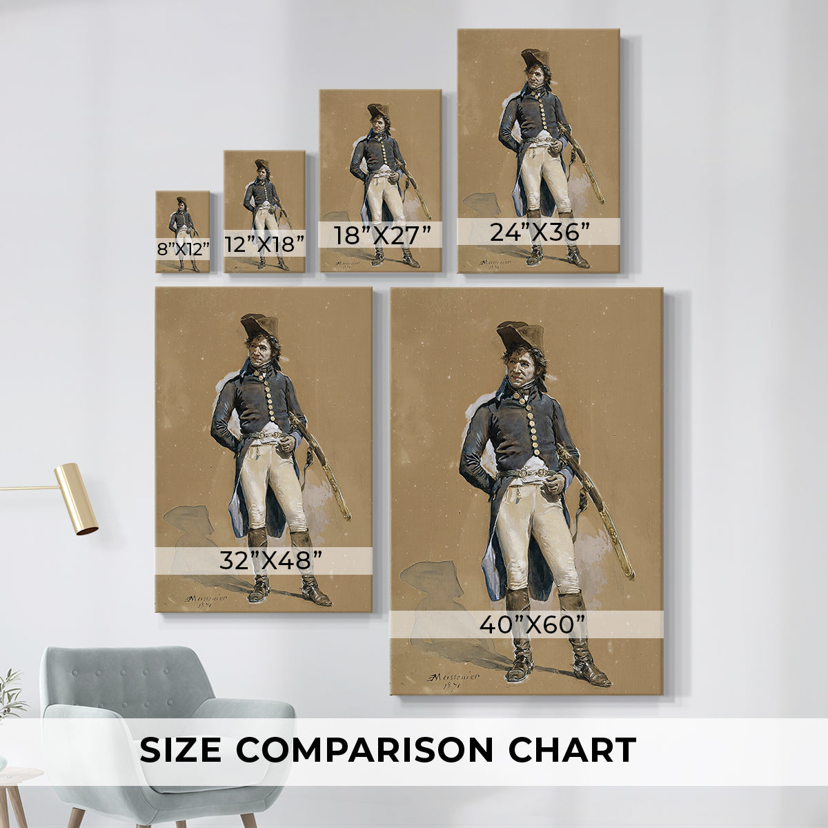 Size comparison chart for canvas art prints, showing multiple size options.