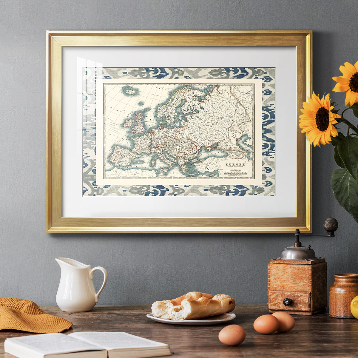 Bordered Map of Europe - Modern Framed Art Print