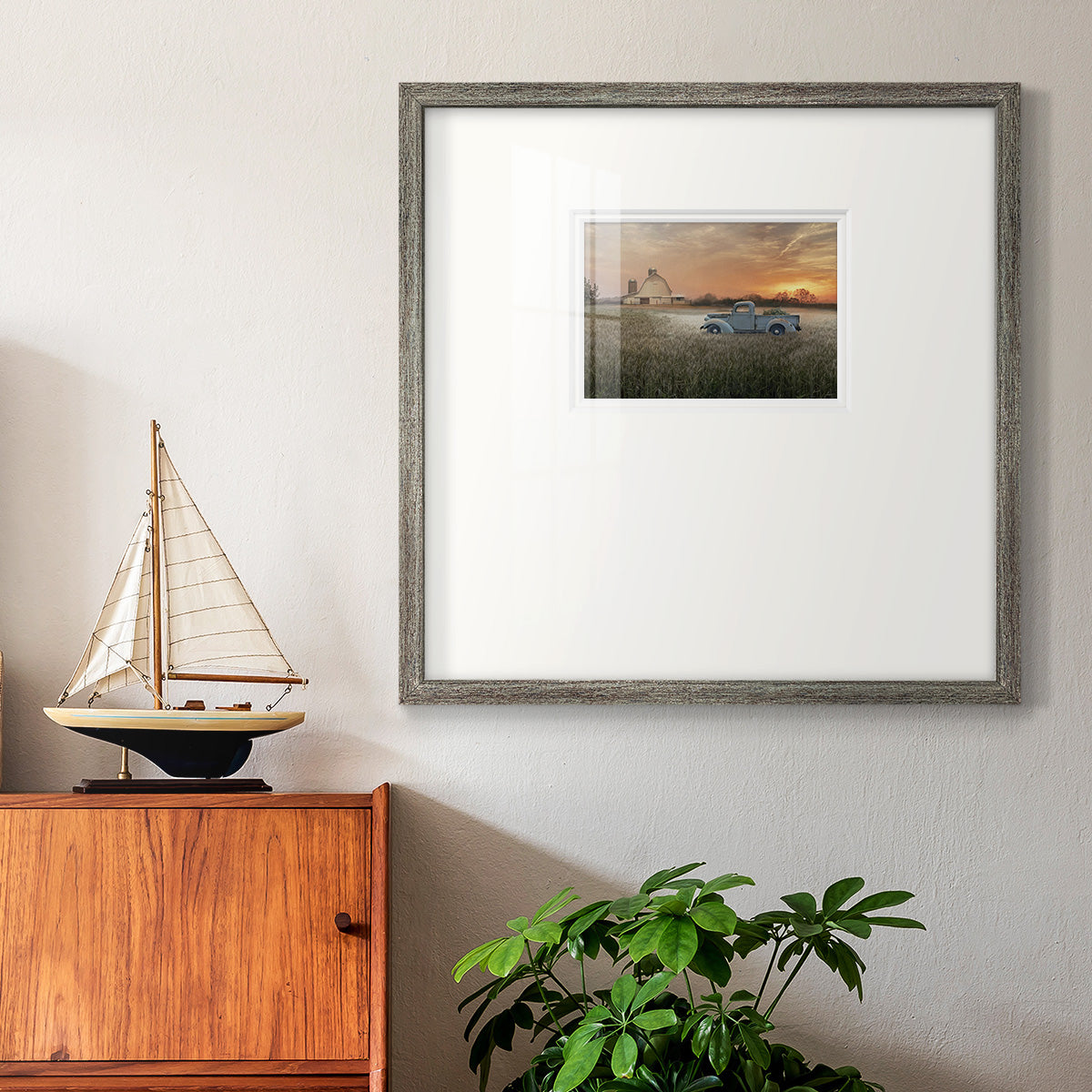 Evening Farm - Double Matboard Framed Print